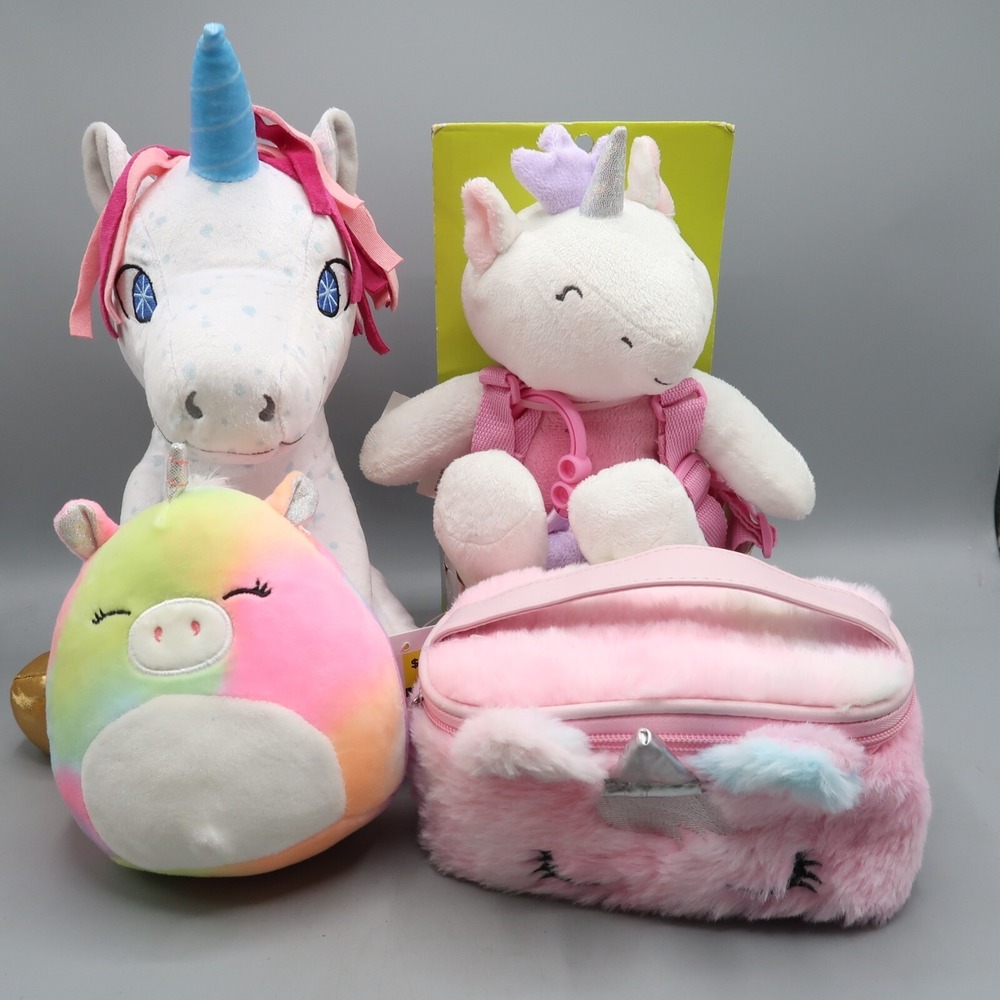 Unicorn Plush Lot Backpack Bag Case Kohls Cares Squishmallows Stuffed Toy‎ Set